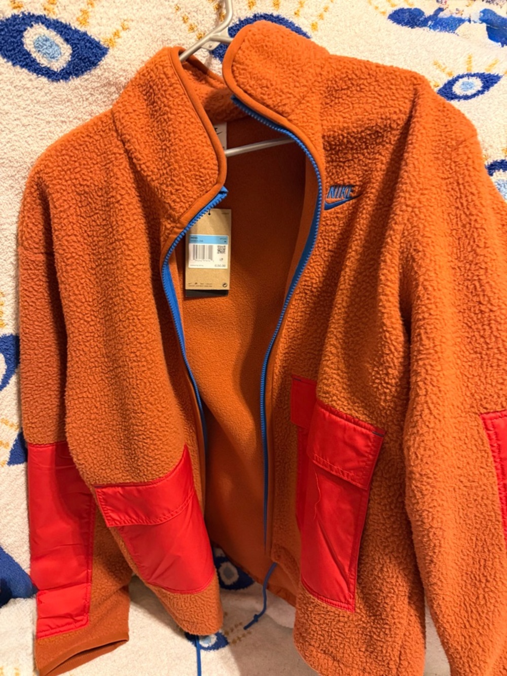 Nike Orange Sherpa Jacket with Blue Zipper